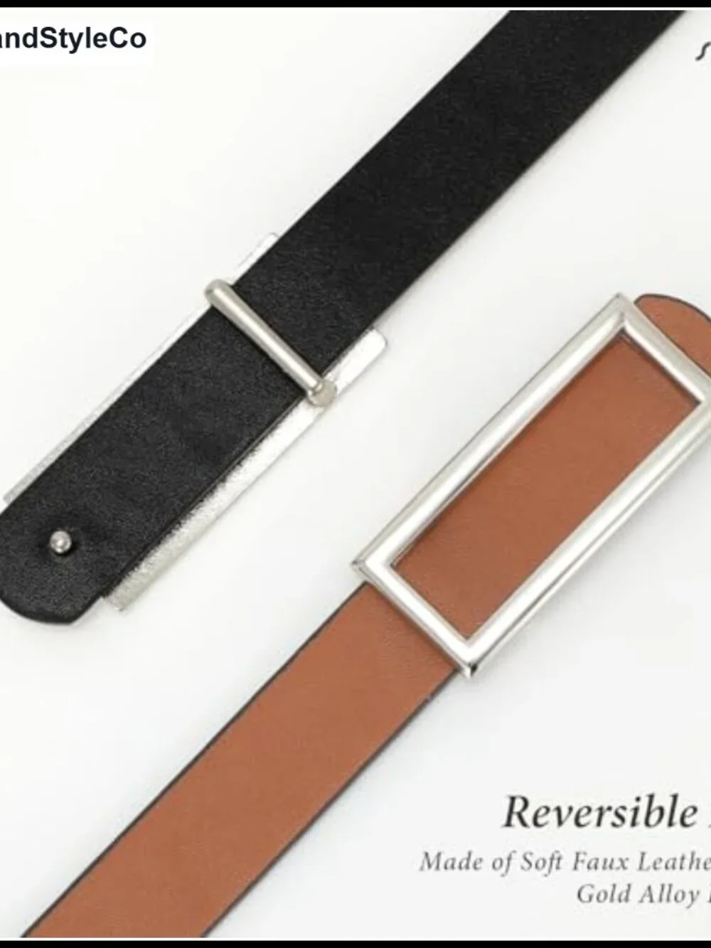 Reversible Faux Leather Belt with Gold Buckle for Women